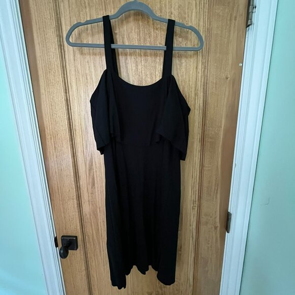 Anthropologie | Maeve Cold Shoulder Black Flounce Dress | Size Medium - Picture 7 of 9